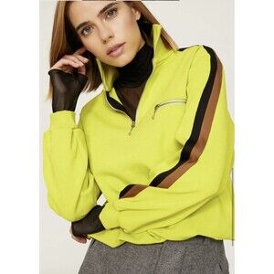 Tory Burch Knit Quarter Zip in Bright Lime Size Medium